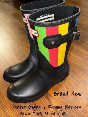 Hunter Women's Black Multi Striped Rain Boots - Size 7 US - New